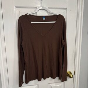 Old Navy Brown Ribbed V-Neck Long Sleeve Tee